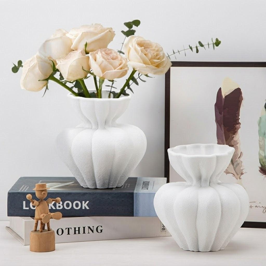 The Botanical Decor Scalloped Ceramic-Look Vase