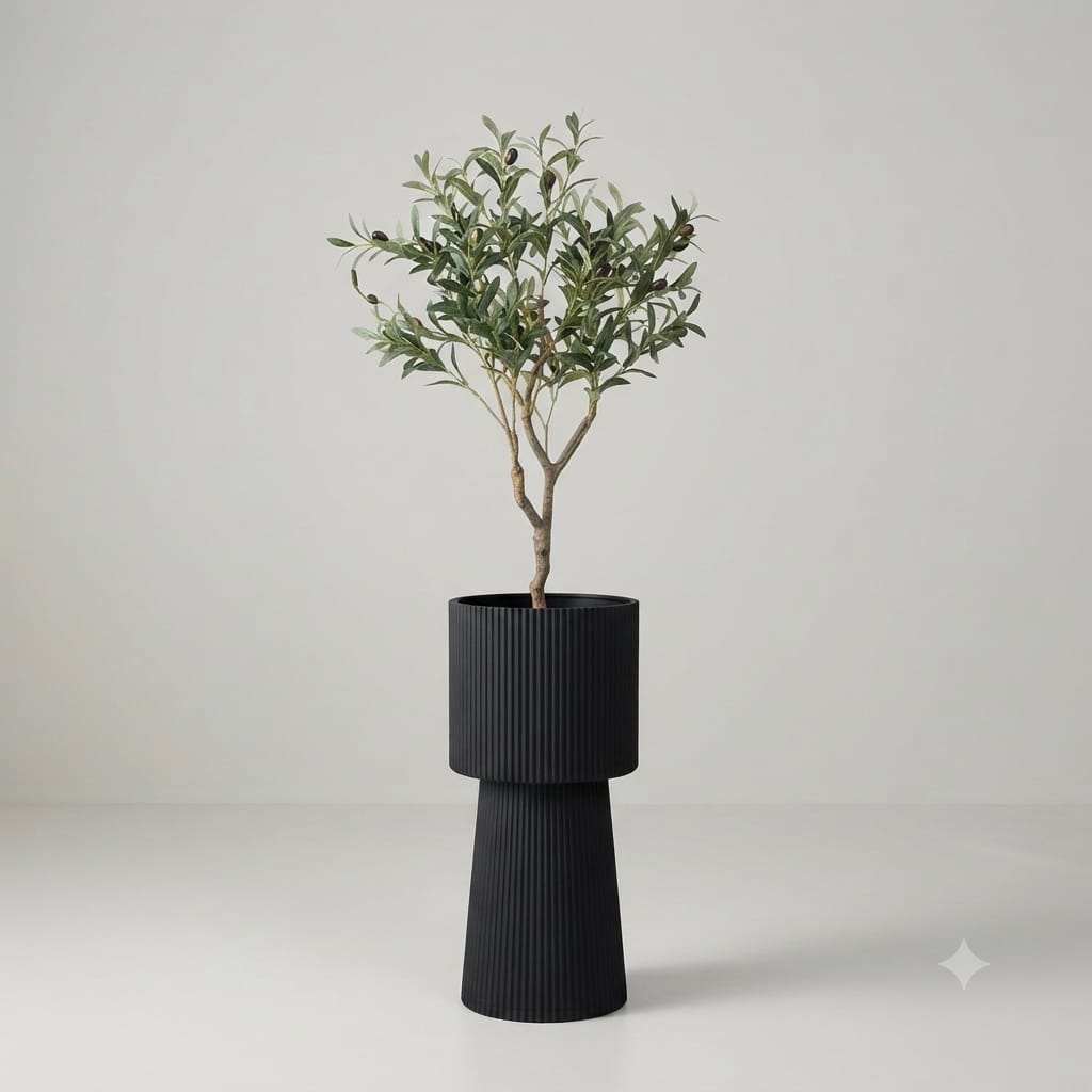 Black Fluted Pedestal Planter