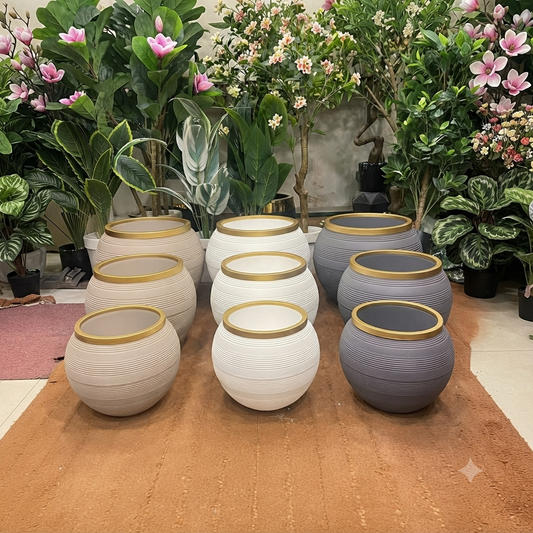 Ribbed Sphere Planter Collection with Gold Rim