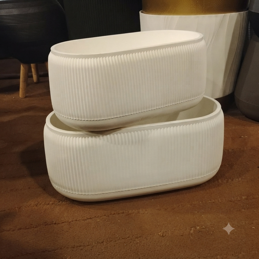 White Fluted Oval Planter Set
