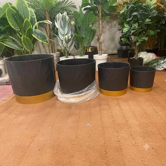 Matte Black and Gold Planter Set