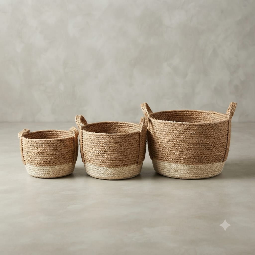 Set Of 3 Imported Jute Basket