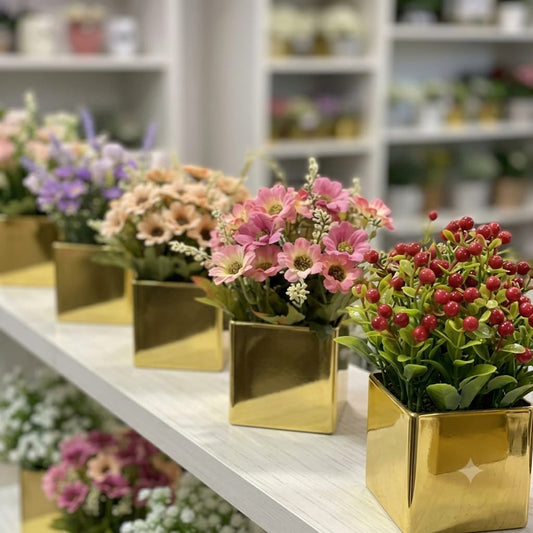 Golden Acrylic Flowers Pots