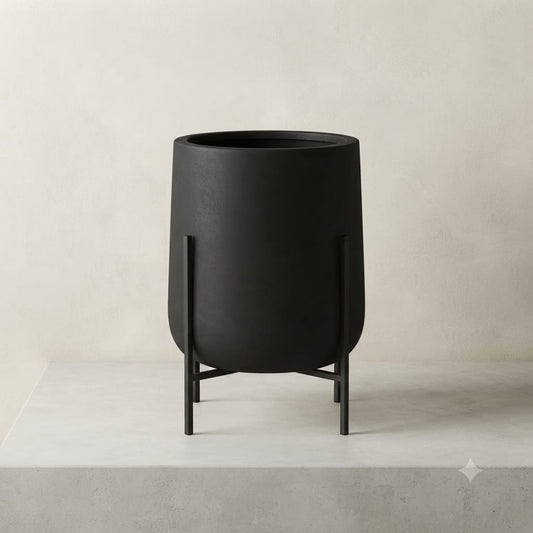Modern Matt Black Planter with Metal stand