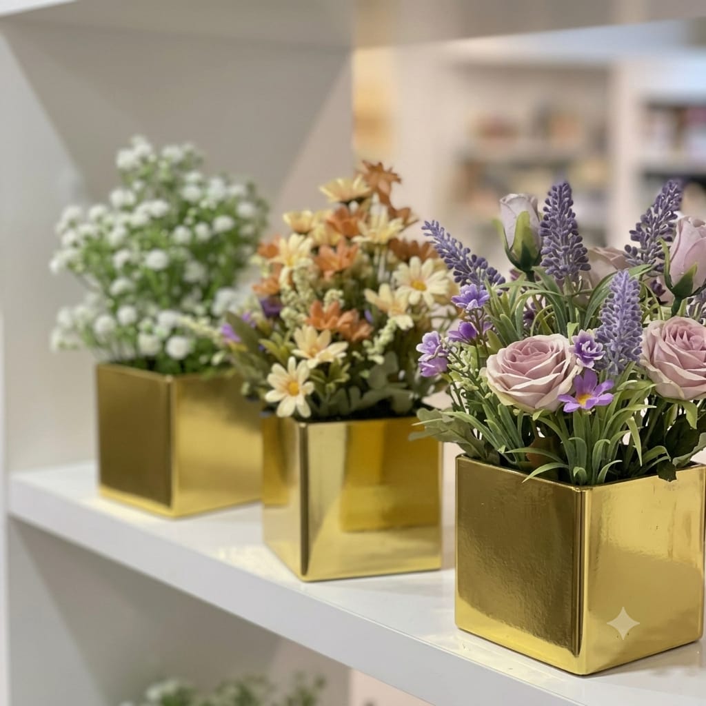 Golden Acrylic Flowers Pots