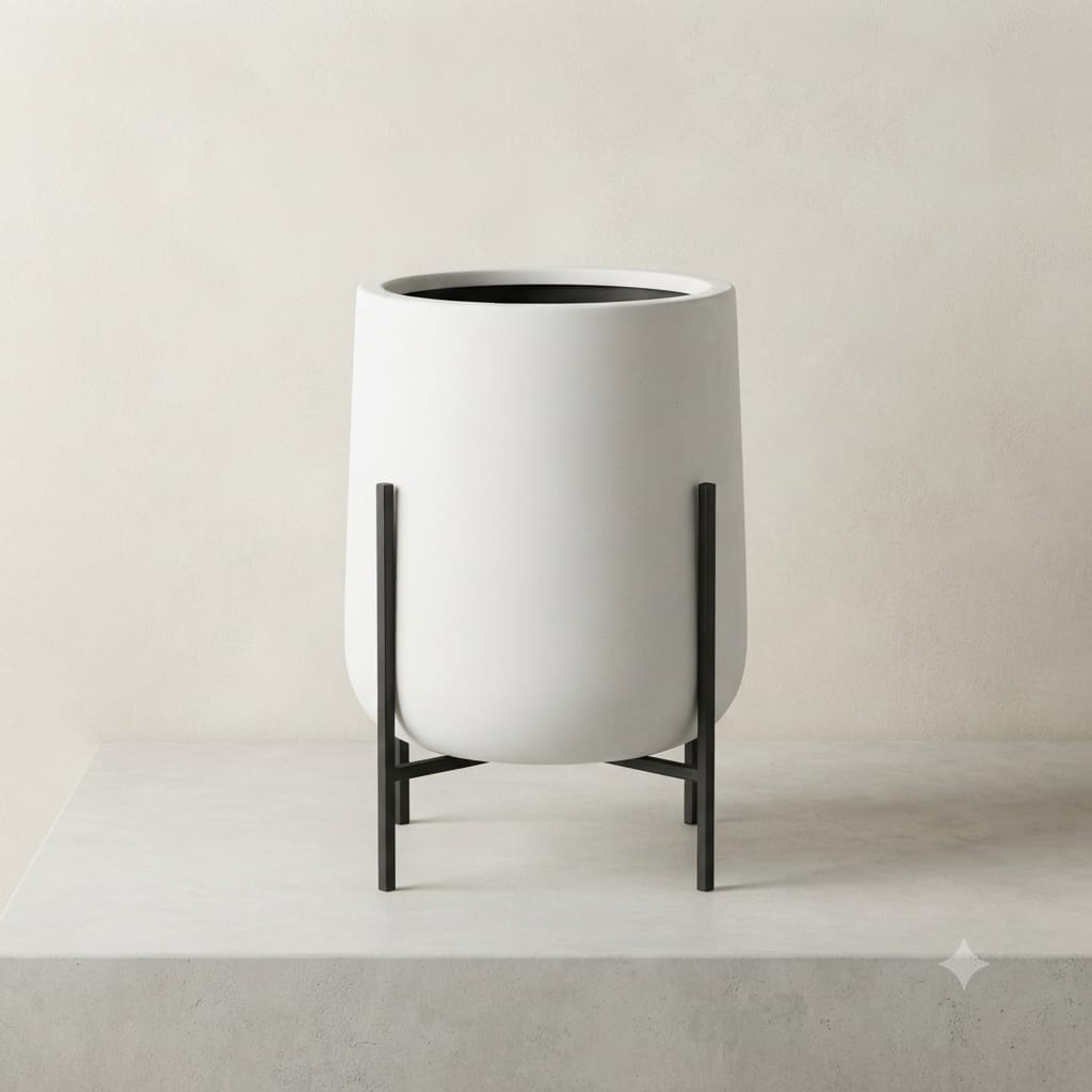 Modern Matt Black Planter with Metal stand