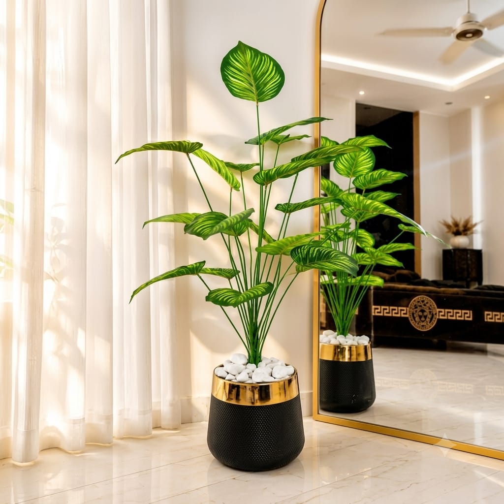 18 Leaves Plant  With Fiber Planter