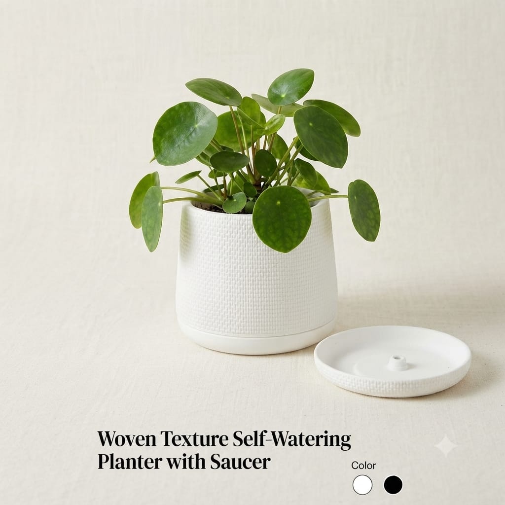 Woven Texture PVC Planter with Drainage Tray