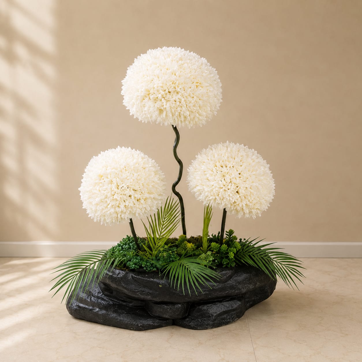 white Flower Bonzie with Fiber Rock Kiyari