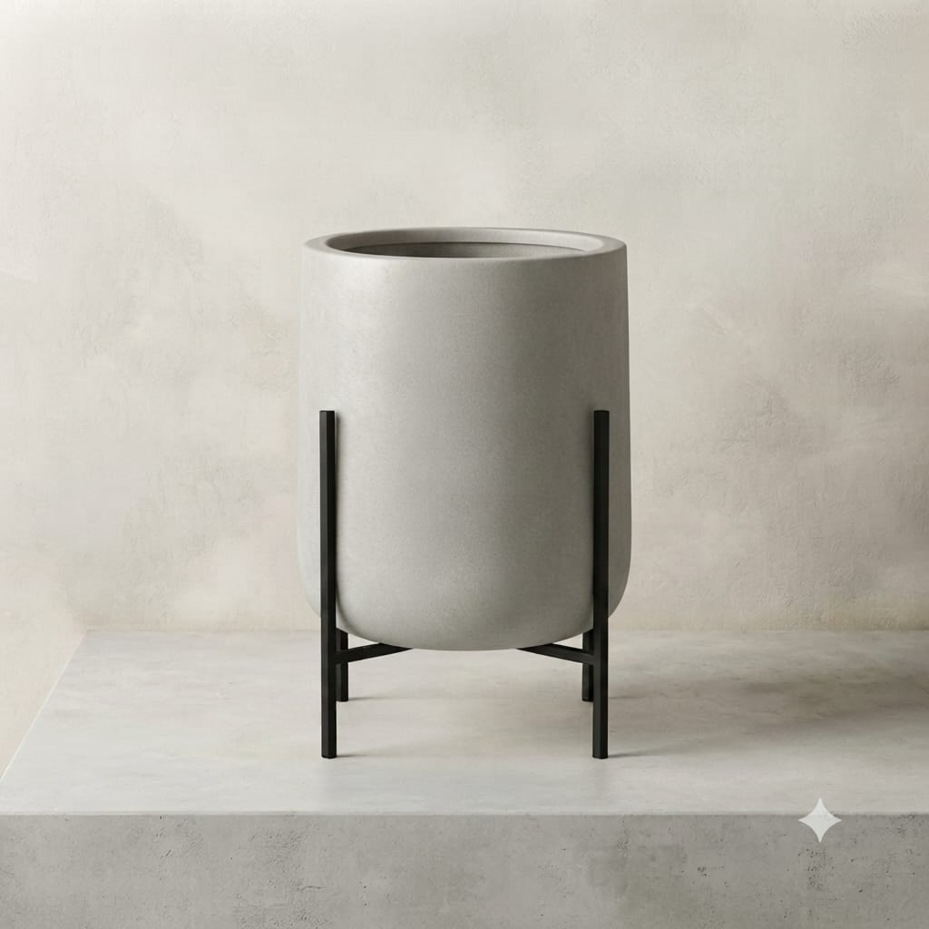 Modern Matt Black Planter with Metal stand