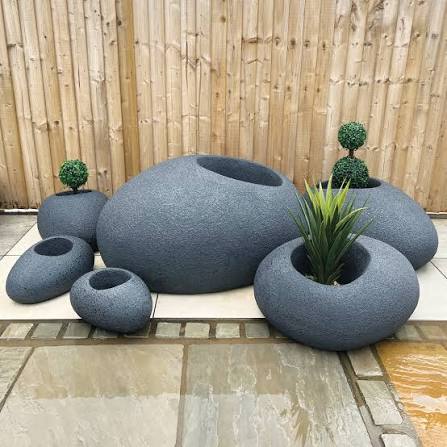 Stone Shape Fiber Planter With Fillers